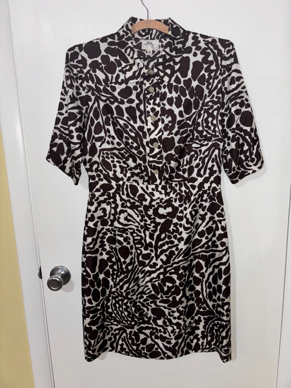 Milly of New York Black and Cream Animal-Print Mini Dress